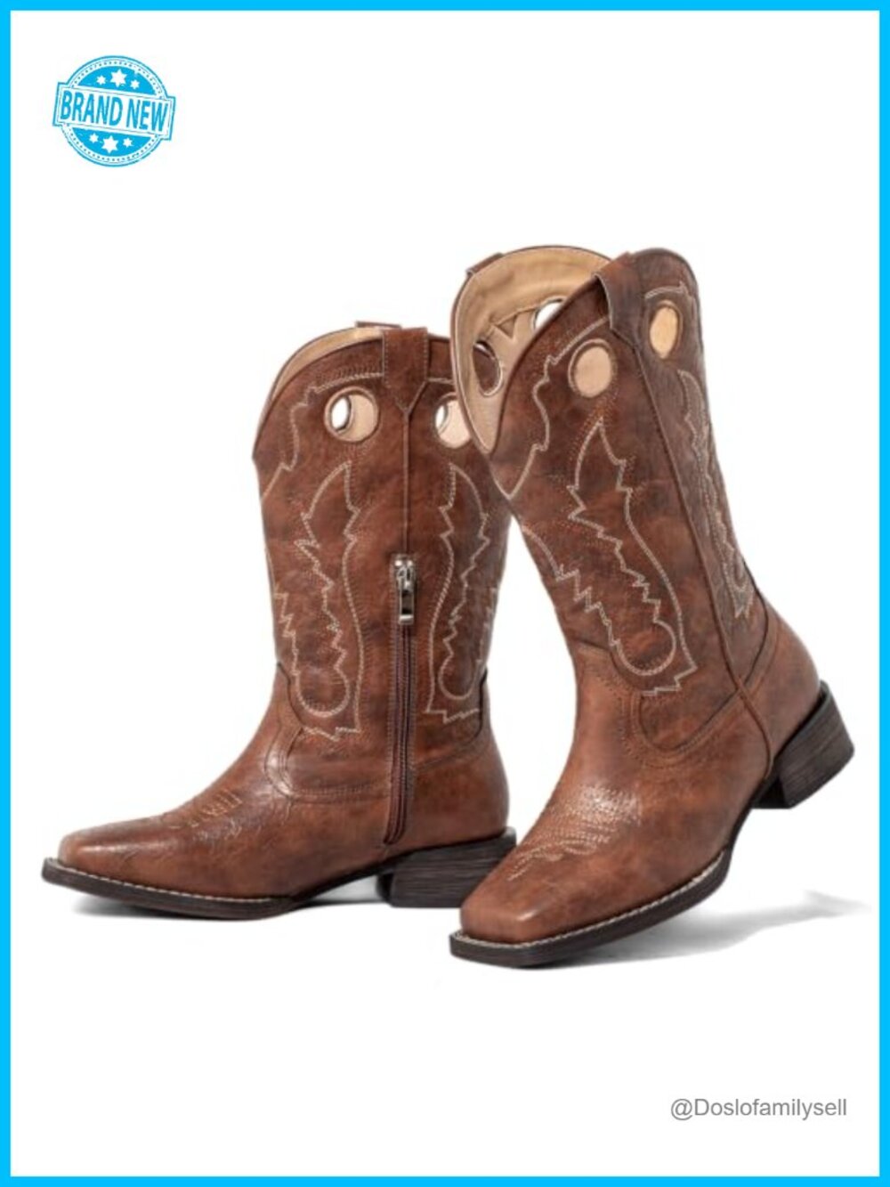 Wide Calf Western Cowboy Boots Embroidered Square Toe Chunky Heel
